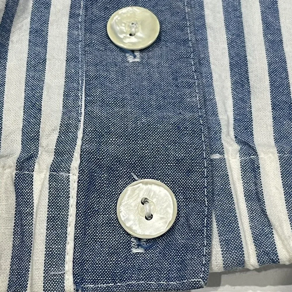 Vintage 80s Blue White Striped Cotton Pearl Button Oversized Jacket Women Medium - Picture 6 of 16